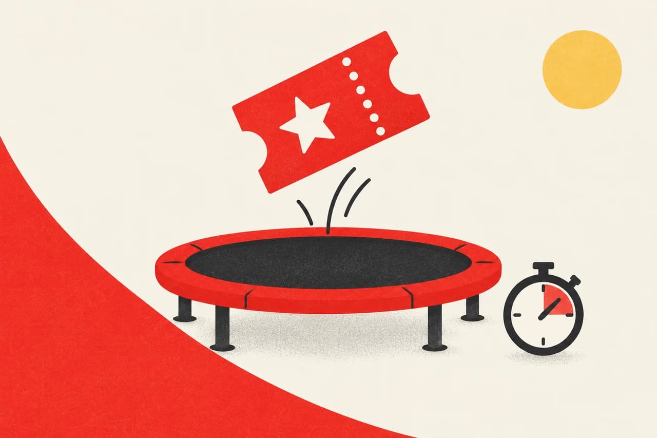 Ilustración de una entrada y un trampolín