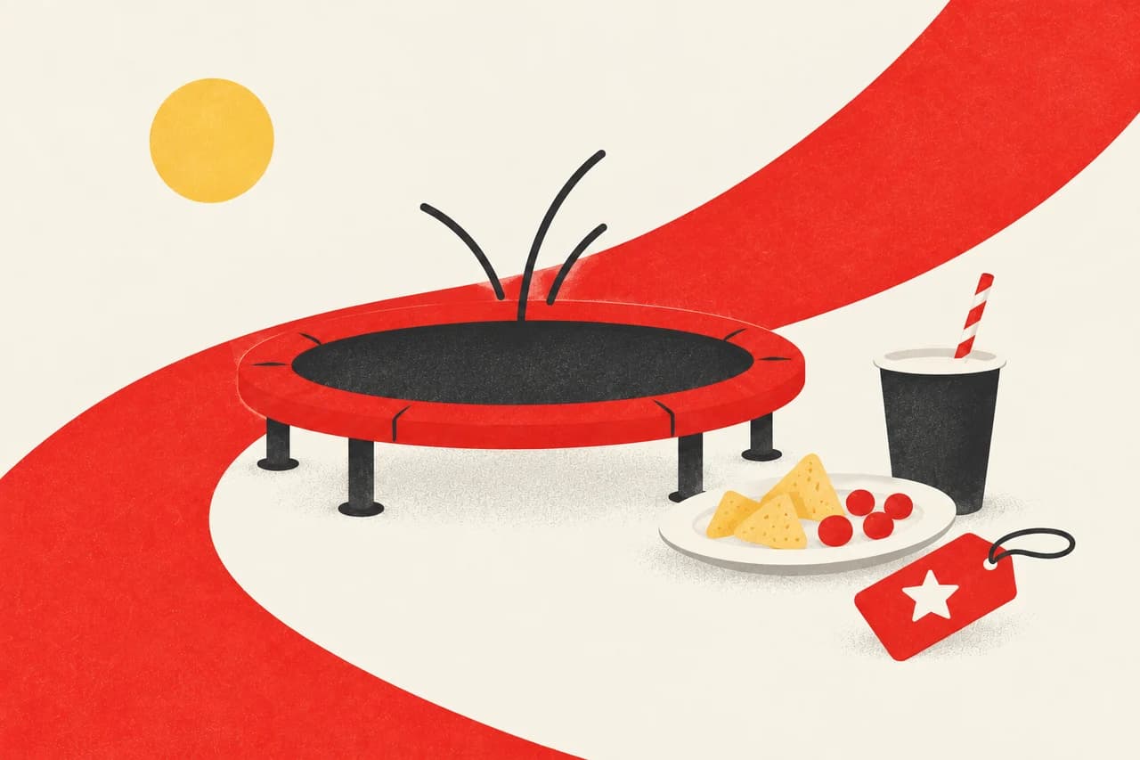 Ilustración de un trampolín y una merienda